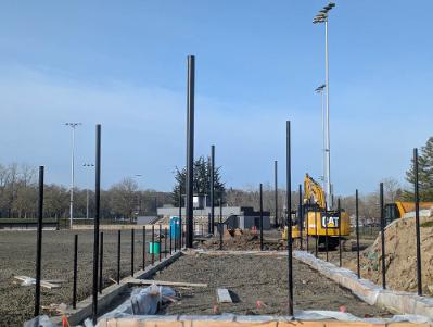 Construction work at Chemeketa baseball field, specifically work on new lighting.